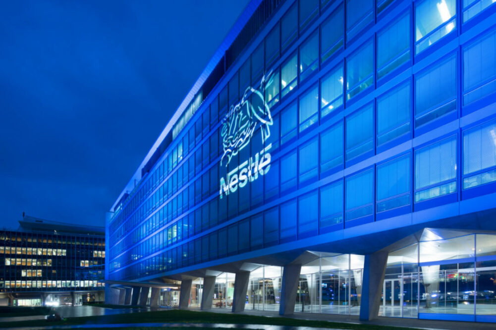 Exterior night shot of Nestle headquarters