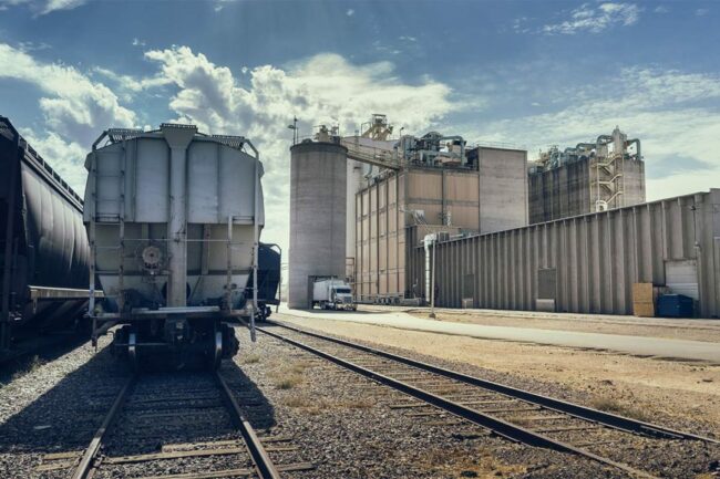 Rail car stopped on railroad tracks