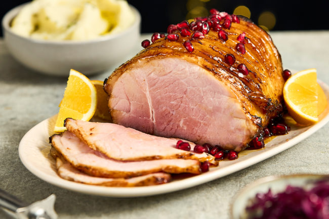 Black treacle and rum glazed ham