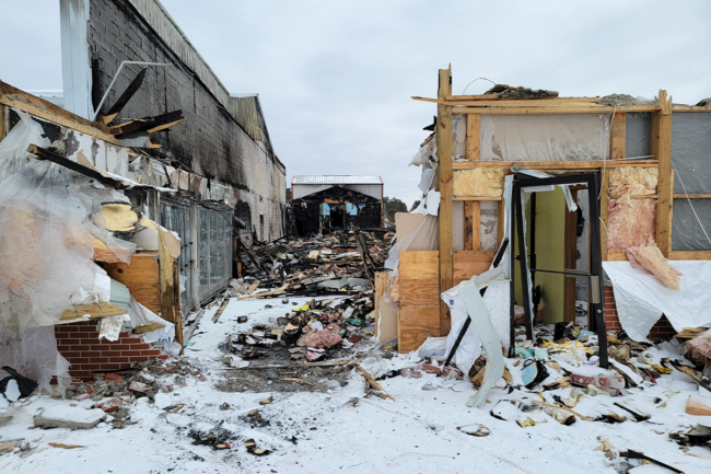 Front of Wisconsin River Meats after fire damage