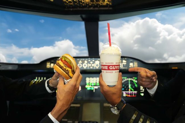 Five Guys food products in airplane