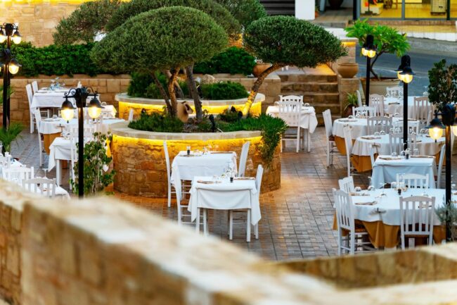 Empty restaurant tables