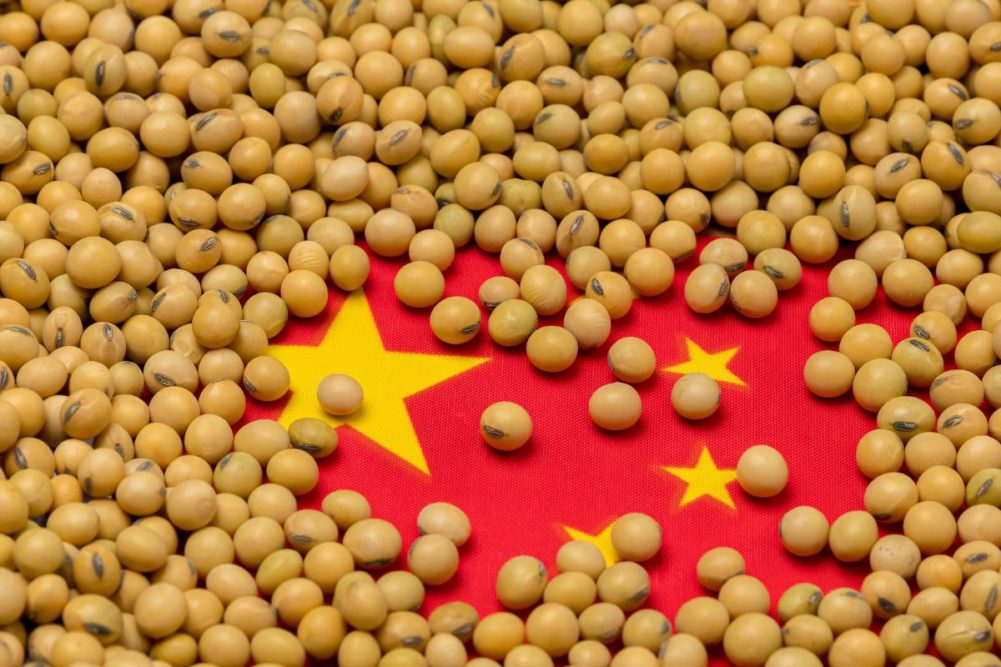 Soybeans spilled over China's flag