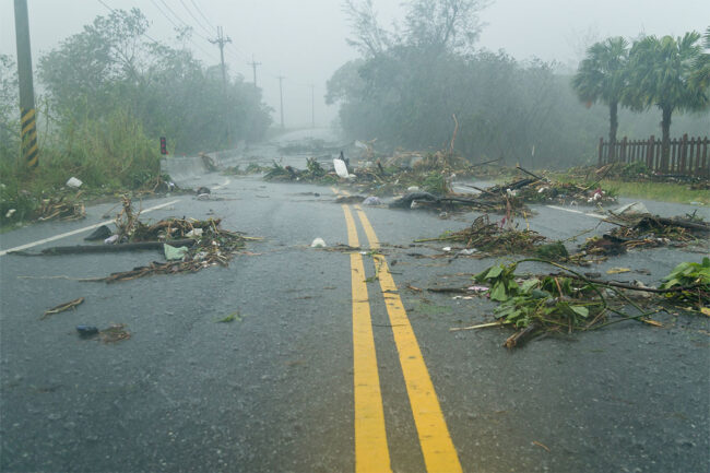 Debri in road during typhoon