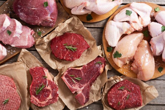 raw red meat and poultry