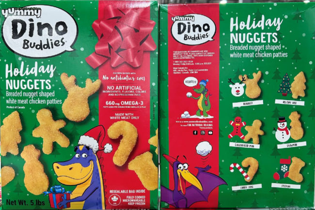 Holiday chicken nuggets from Dino Buddies